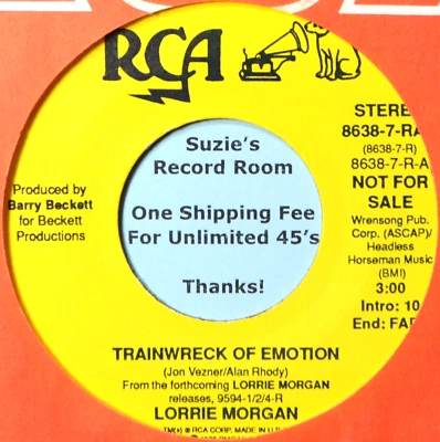 Lorrie Morgan Trainwreck of Emotions Country Promo DJ NM 45 7" Vinyl -Coupons! - Image 1 of 3