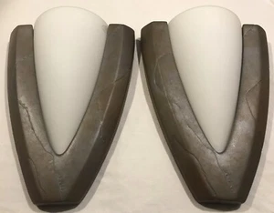 2 Vianne Mouth Blown Glass Justice Design Slate Style Wall Sconces France - Picture 1 of 10