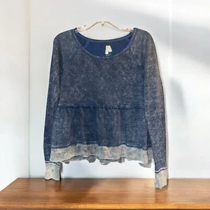Free People Sweatshirt We the Free XS Cropped Peplum Heathered Blue - Bild 1 von 5