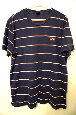 Винтажная футболка Lee Jeans с коротким рукавом в полоску фиолетовая мужская XL 90-е Y2K - Изображение 1 из 4