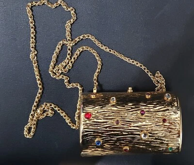 Bolso sin asas/cartera de hombro italiano RODO dorado con carcasa dura de piedras preciosas multicolores Foto 1 de 4