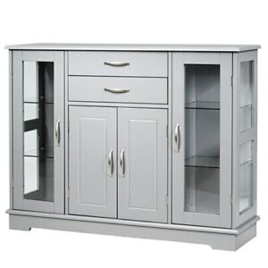 Sideboard Buffet Server Storage Cabinet W/ 2 Drawers 3 Cabinets Cupboard Grey