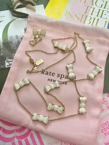 Kate Spade New York TAKE A BOW White Enameled Stations Long Necklace & Earrings - Picture 1 of 8