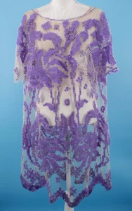 Vestido tejido de malla beige de colección para mujer de los años 20 con hilo floral púrpura L/XL de los años 20 - Imagen 1 de 20