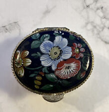 Vintage Petite Gold Tone Painted Pill Trinket Box Unsigned Made in Italy