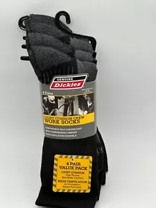 NEW 4 PAIR MENS GENUINE DICKIES LIGHT CUSHION CREW WORK SOCKS BLACK LARGE - Picture 1 of 4