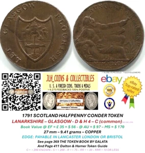 1791 GB Conder Halfpenny - LANARKSHIRE - GLASGOW - LUTWYCHE - D & H 4 - CT 815 - Picture 1 of 13