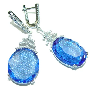 Blue Topaz Earrings 925 Sterling Silver Oval Natural Gemstone Handcrafted - Picture 1 of 4
