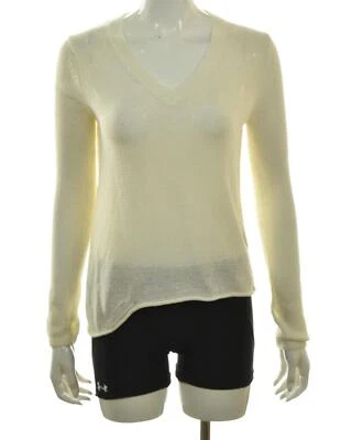 360 Sweater Womens Sweater Size S Ivory Solid V-Neck Long Sleeve Cotton - Image 1 of 4