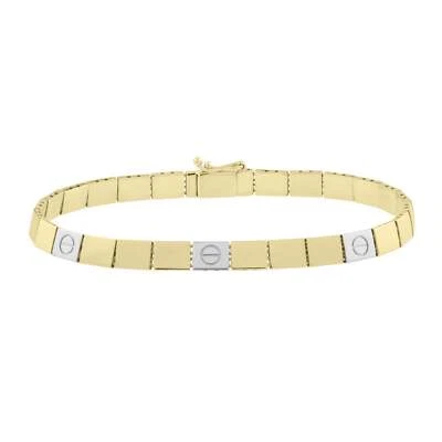 Brazalete Cabeza de Clavo Oro 14K Dos Tonos 4.8mm con Caja con Figura Un Lateral 8 - 7" Foto 1 de 4