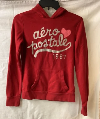 Sudadera con capucha Aeropostale para niñas talla S Manga Larga Canguro Bolsillo Rojo Foto 1 de 3