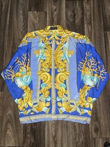 Vintage 90s Versace Sea Shell Siren Baroque 100% Silk Shirt Men’s XXL - Picture 1 of 9