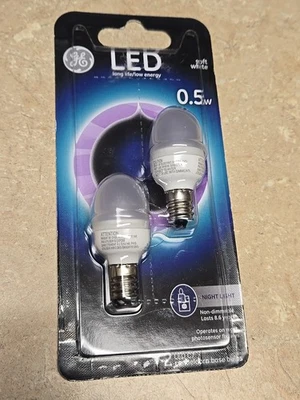 GE Lighting  LED Night Light Bulbs, Candelabra Base 1/2-Watt, 2-Pk. NEW Frost  - Image 1 of 3