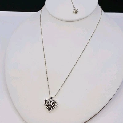 Brighton Alcazar Heart Necklace Silver Plate Crystal Pendant 18" Adjustable - Image 1 of 4