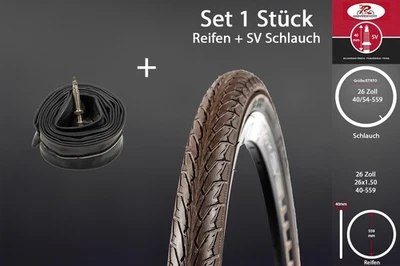 26 Zoll Fahrrad Reifen Set 26x1.50 City Mantel Decke 40-559 SCHWALBE Schlauch SV - Bild 1 von 4