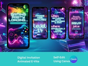 Gaming Party Digital Personalised Party Invites Animated Video Invitation - Picture 1 of 5