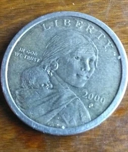 2000 P Sacagawea One Dollar Coin With No Writing On Rim Eagle On Reverse - Picture 1 of 2