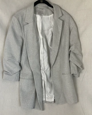 Nueva chaqueta blazer H&M de un solo pecho para mujer talla M gris tweed Foto 1 de 3