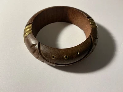 Wood With Brass ? Accents Bangle Bracelet  - Image 1 of 4