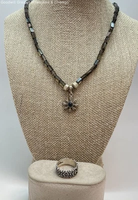 Joyería artesanal floral y cuarzo ahumado 925 Foto 1 de 4