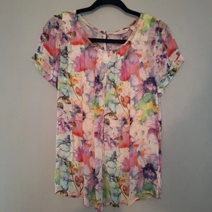 Camicetta chiffon morbida circonferenza donna PXS colore acqua floreale stravagante - Foto 1 di 11