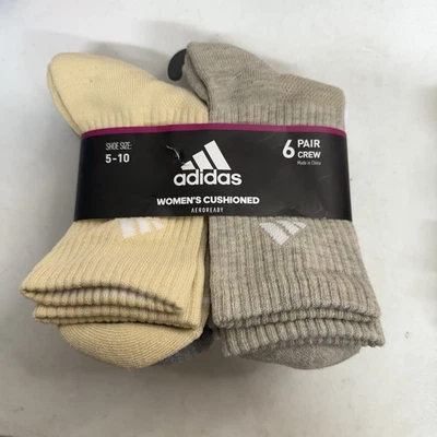 6 pares de meias femininas Adidas acolchoadas tripulação sapato tamanho 5-10 novo - Imagem 1 de 4