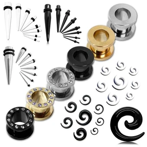 Set Dehnstab Flesh Tunnel Strass Steine Dehnspirale Dehnungsset 1,6 bis 20 mm - Picture 1 of 12