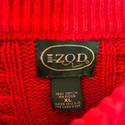 Vintage IZOD Red Cable Knit Cotton Sweater Men's XL Made in USA Casual Comfort - Image 1 of 4