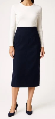 Karl Lagerfeld Italy Navy Blue Wool Pleated Midi Skirt 10 US M = 42 Vintage 80's - Image 1 of 4