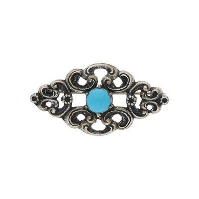 Brosche 835/000 Silber geschwärzt, mit Türkis, getragen 25321880 - Bild 1 von 3