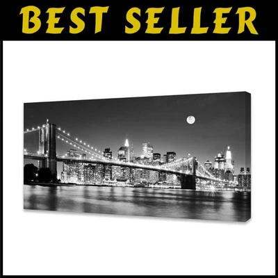 Black and White Brooklyn Bridge Painting - Image 1 of 4