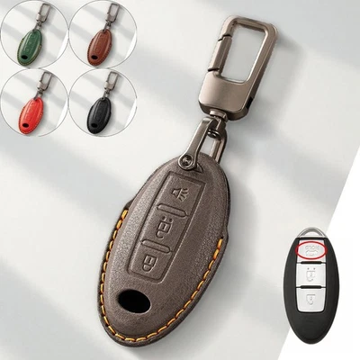 Funda de cuero genuino para llavero de coche para Nissan Pathfinder Rogue Titan Qashqai Foto 1 de 4