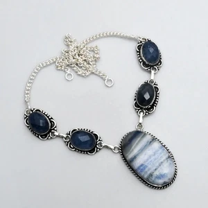 Dendrite Opal Simulated Sapphire Gemstone Necklace Jewelry 34 Gms AN 14551 - Picture 1 of 1