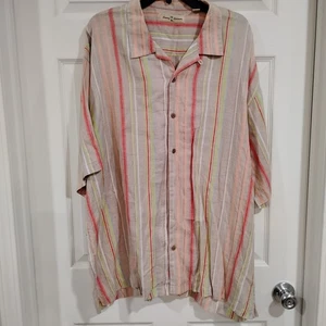 Tommy Bahama 100% Leinen Hemd mit Knopfleiste Herren XXL Pastell Gestreift Kurzarm - Bild 1 von 12