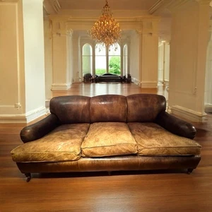George Smith Brown Leather Signature English Sofa - Picture 1 of 4