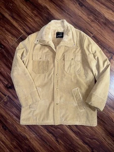 J C Penney Vintage Jacket 42 Reg Tan Suede Leather Rancher Sherpa Lined Size L - Picture 1 of 5