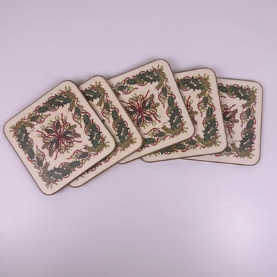 Set of 5 Vintage Pimpernel Christmas Holly Wreath Coasters Made in England - Image 1 of 4