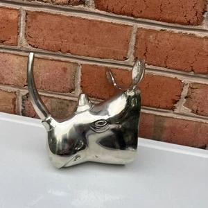 Cast Metal Rhinoceros Head Wall Mount , Plaque Decor Loft Industrial - Picture 1 of 13