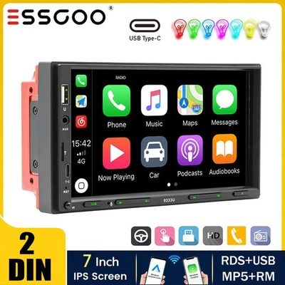 Double 7" 2Din Touch Screen Car Stereo Bluetooth Radio Apple/Android Carplay GPS - Image 1 of 4