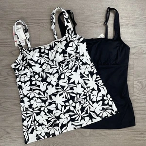 Lands End Havanna Blumen Tankini schwarz weiß 2 Stück Paket Größe 2 bescheiden Urlaub - Bild 1 von 12