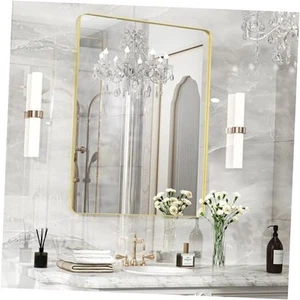 Gold Bathroom Mirror 48X32 Inch Bathroom Vanity Mirror, Metal Gold Frame - Picture 1 of 7