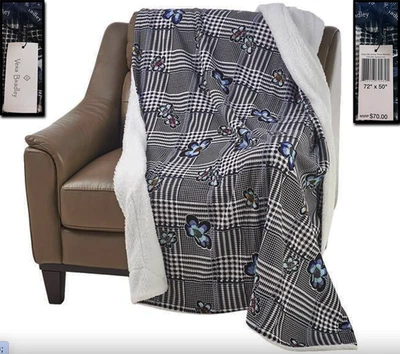 ¡NUEVO CON ETIQUETAS!  "MANTA DE JERSEY FLORAL A CUADROS BEDFORD COZY LIFE VERA BRADLEY 50"" X 72""" Foto 1 de 4