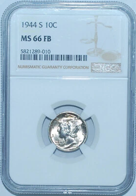 1944 S NGC MS66FB Full Bands Mercury Dime - Image 1 of 2