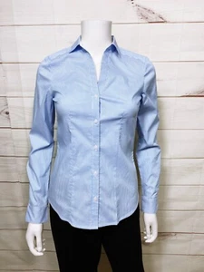 H&M Womens Shirt Size 4 Blue Pinstripe Button Up Long Sleeve Top - Picture 1 of 7