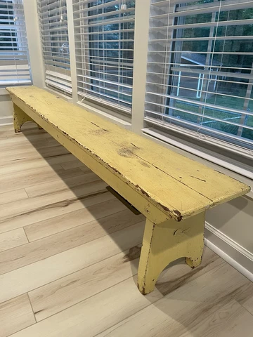 8 ft Vintage Primitive Yellow Wooden Bench Cover