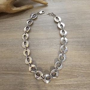 Sterling Silber runder Ring Kreis Glieder Halskette schwer 46,3 Gramm 18 Zoll Adj - Bild 1 von 7