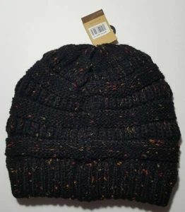 Black fall speckle C.C Exclusive Unisex Winter Warm Knit Ribbed Beanie hat cap - Picture 1 of 4