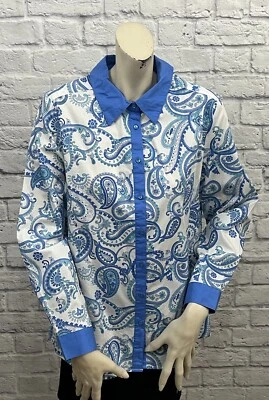 DENIM & COMPANY TOP MUJER ESTAMPADO PAISLEY AZUL Y BLANCO MANGA LARGA TALLA M Foto 1 de 4