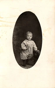 Postcard RPPC Toddler In Striped Romper Found Portrait Little Boy Staged - Imagen 1 de 2