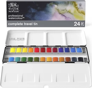 Watercolor Paint Set 24 Half Pans in Lightweight Metal Box - Professional Qua... - Picture 1 of 12